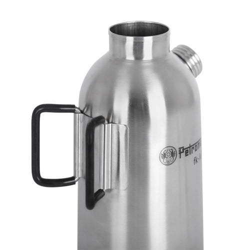 Stainless steel fire kettle with insulated double-wall design and screw-on spout, featuring a durable handle; ideal for camping, emergency supplies, and Farm, Garden & Tool collections.