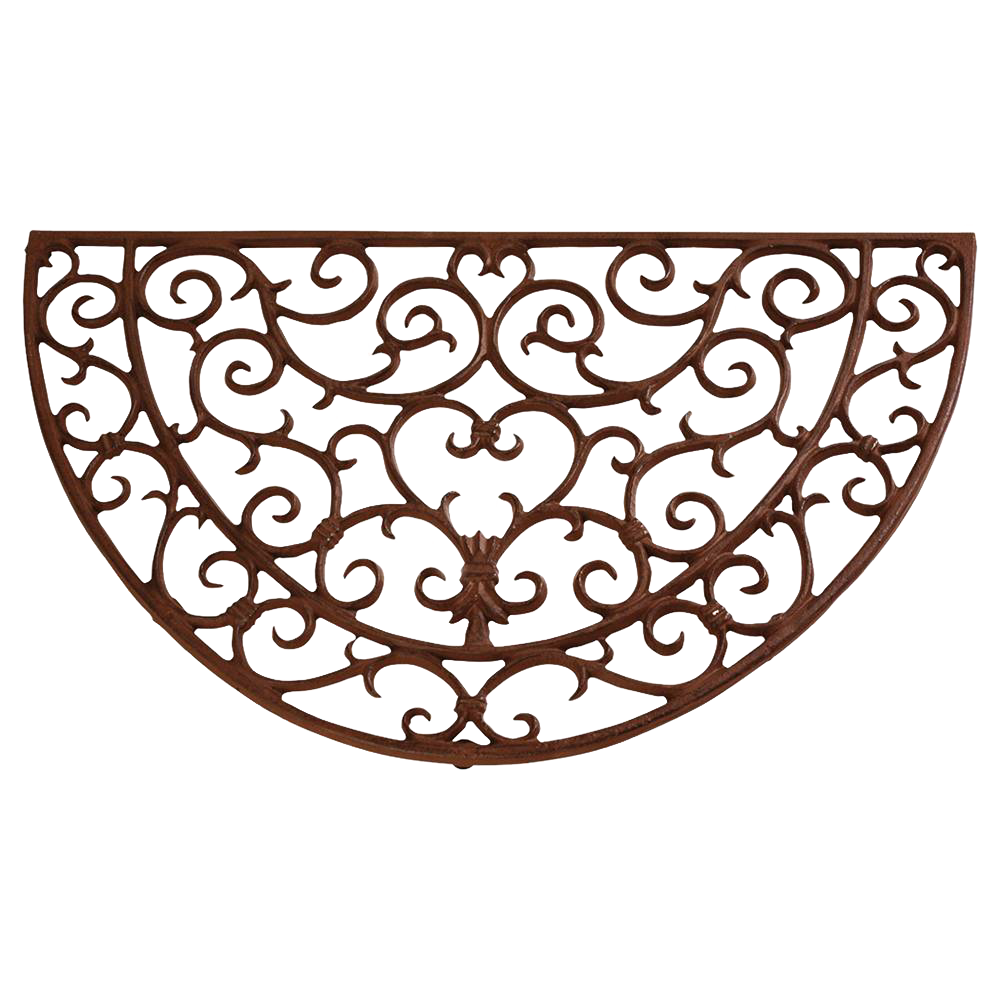 Handcrafted half-round cast iron doormat with an elegant Victorian scroll pattern, offering timeless charm and durability, ideal for Home & Decor, Best Sellers, and Promo Eligible collections.