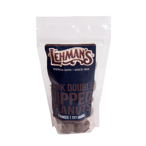 Clear resealable bag of handcrafted dark double dipped chocolate peanuts made in USA, perfect for Kitchen & Food, Snacks and Sweets, Candy, Best Sellers, and Promo Eligible collections.