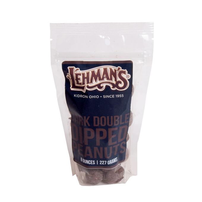 Clear resealable bag of handcrafted dark double dipped chocolate peanuts made in USA, perfect for Kitchen & Food, Snacks and Sweets, Candy, Best Sellers, and Promo Eligible collections.