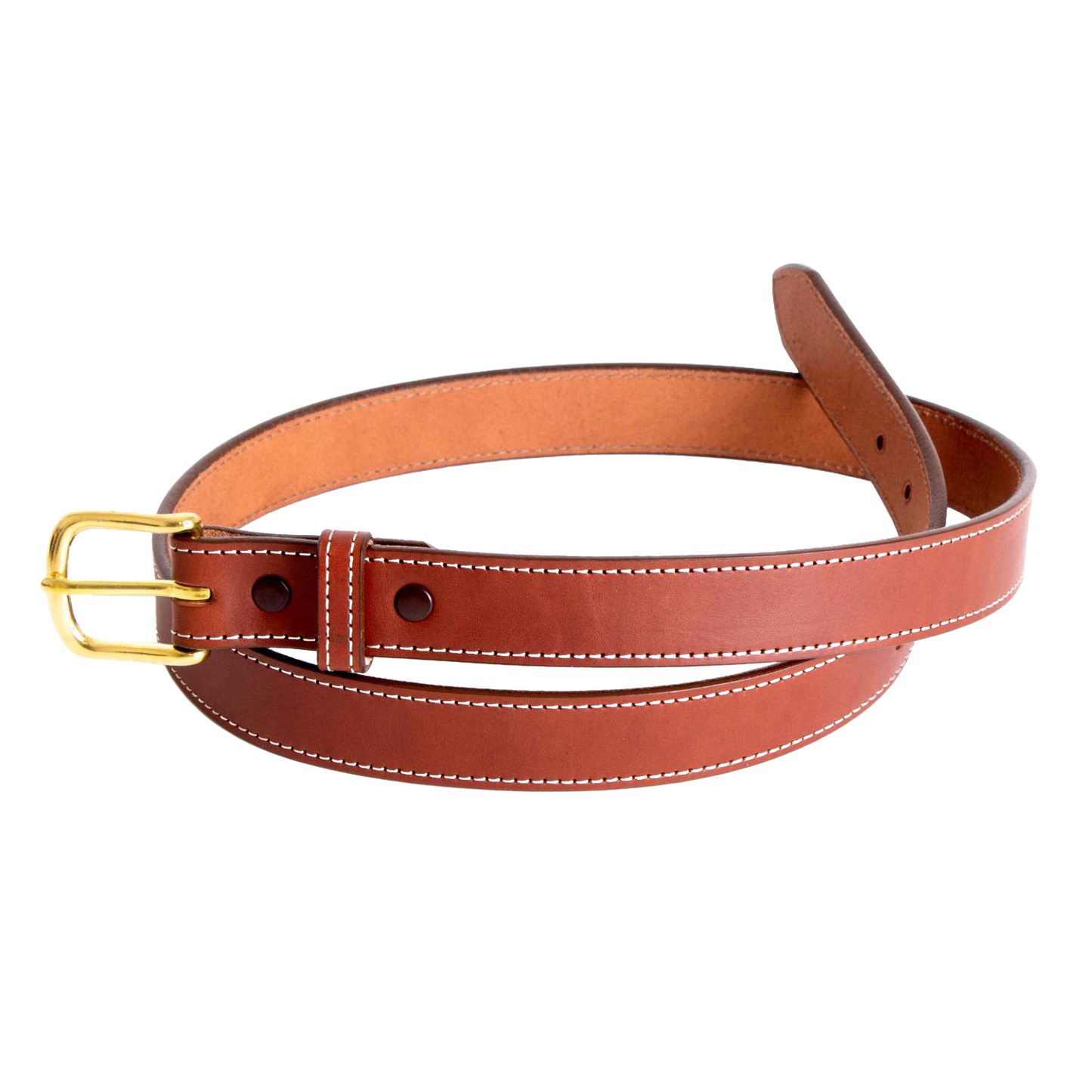 Handcrafted Amish-made brown genuine English bridle leather belt with fine stitching and a polished brass buckle, featured in Clothing and Accessories, USA Made, Amish Made collections.
