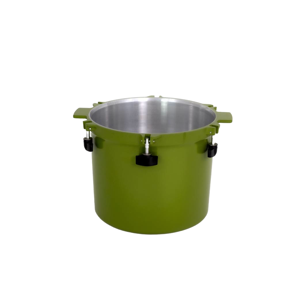 Bright green pressure canner pot with sturdy handles and locking clamps, designed for safe food preservation in Kitchen & Food, Food Preservation, Canning, and USA Made collections.