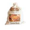 Handcrafted natural cotton bag of Lehman's cinnamon biscuit mix featuring vintage-style logo and image of cinnamon biscuits, ideal for Kitchen & Food, Pantry, Dry Goods, and Best Sellers collections.