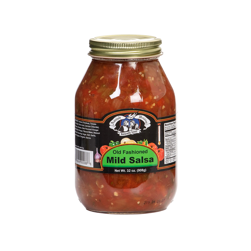Jar of handcrafted Amish-made mild salsa with chunky texture and natural ingredients, perfect for snacks in Kitchen & Food, Pantry, USA Made, and Best Sellers collections.