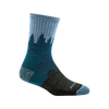 Midweight women's micro crew sock in shades of blue with a treeline pattern, handcrafted in the USA, ideal for Health & Wellness, Camping, Clothing, and Best Sellers collections.