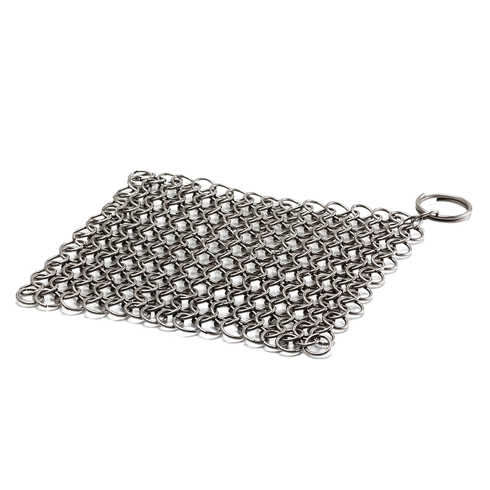 Stainless steel chainmail cleaner designed for scrubbing cast and wrought iron cookware, handcrafted for use in Home & Decor, Household Cleaning, and Cleaning Utensils collections.