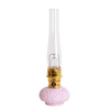 Handcrafted limited edition oil lamp with pastel pink Tuscan glass base, tall clear chimney, and bright metal burner, perfect for Lamps & Lighting, Oil Lamps, Table Lamps, and Best Sellers collections.