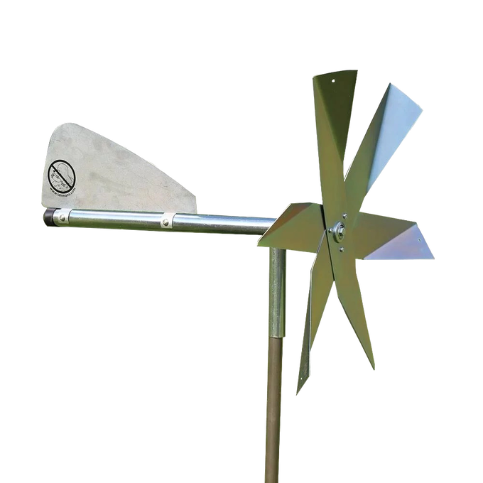 Handcrafted metal mole deterrent windmill in galvanized steel, designed for humane pest control, ideal for Farm, Garden & Tool, Lawncare, Pest Control, and Best Sellers collections.