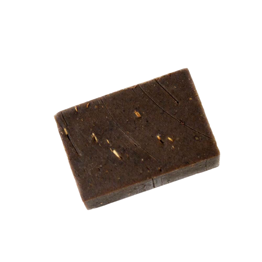 Handcrafted dark brown soap bar with organic oat bran, essential oils, and herbal extracts in glycerin base, providing natural relief for poison ivy and oak irritation, made in USA, featured in Health & Wellness, Soaps and Soapmaking, Soaps, USA Made, Best Sellers, and Promo Eligible collections.