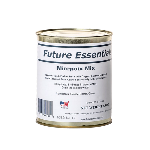 Canned dehydrated vegetable mix of celery, carrot, and onion with a 25+ year shelf life, made in USA, ideal for Farm, Garden & Tool, Pantry, Emergency Supplies, and Kitchen & Food collections.