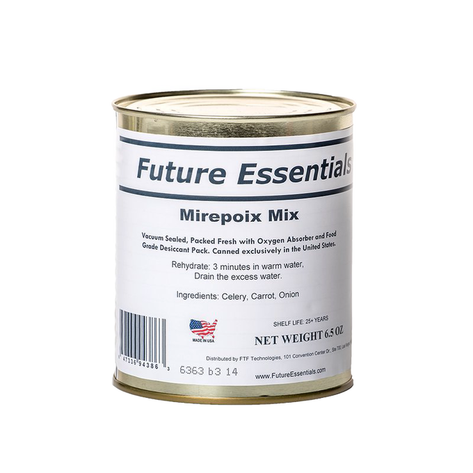 Canned dehydrated vegetable mix of celery, carrot, and onion with a 25+ year shelf life, made in USA, ideal for Farm, Garden & Tool, Pantry, Emergency Supplies, and Kitchen & Food collections.