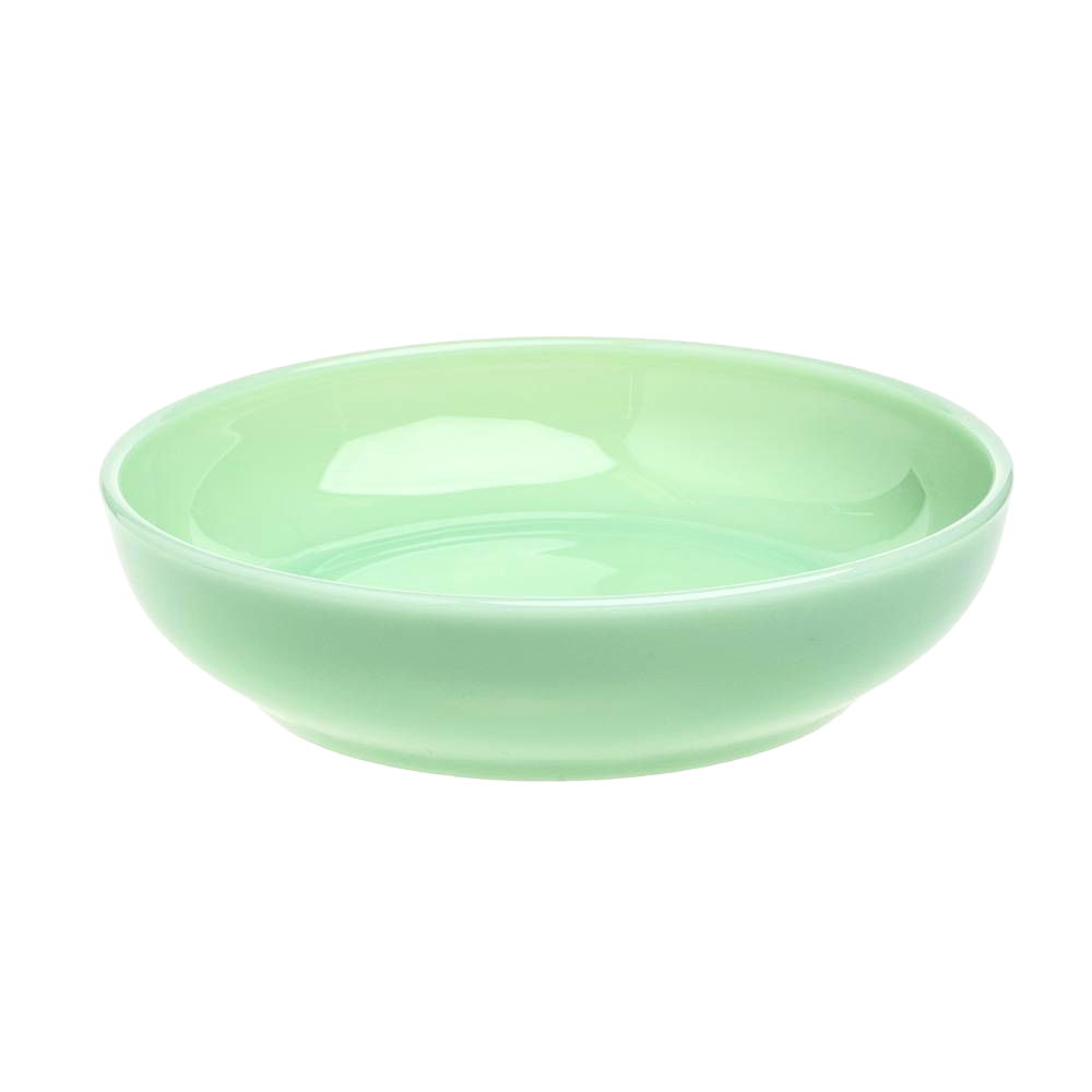 Handcrafted green glass bowl with smooth finish, made in USA, ideal for kitchen and dining use, featured in Kitchen & Food, Dinnerware, and USA Made collections.