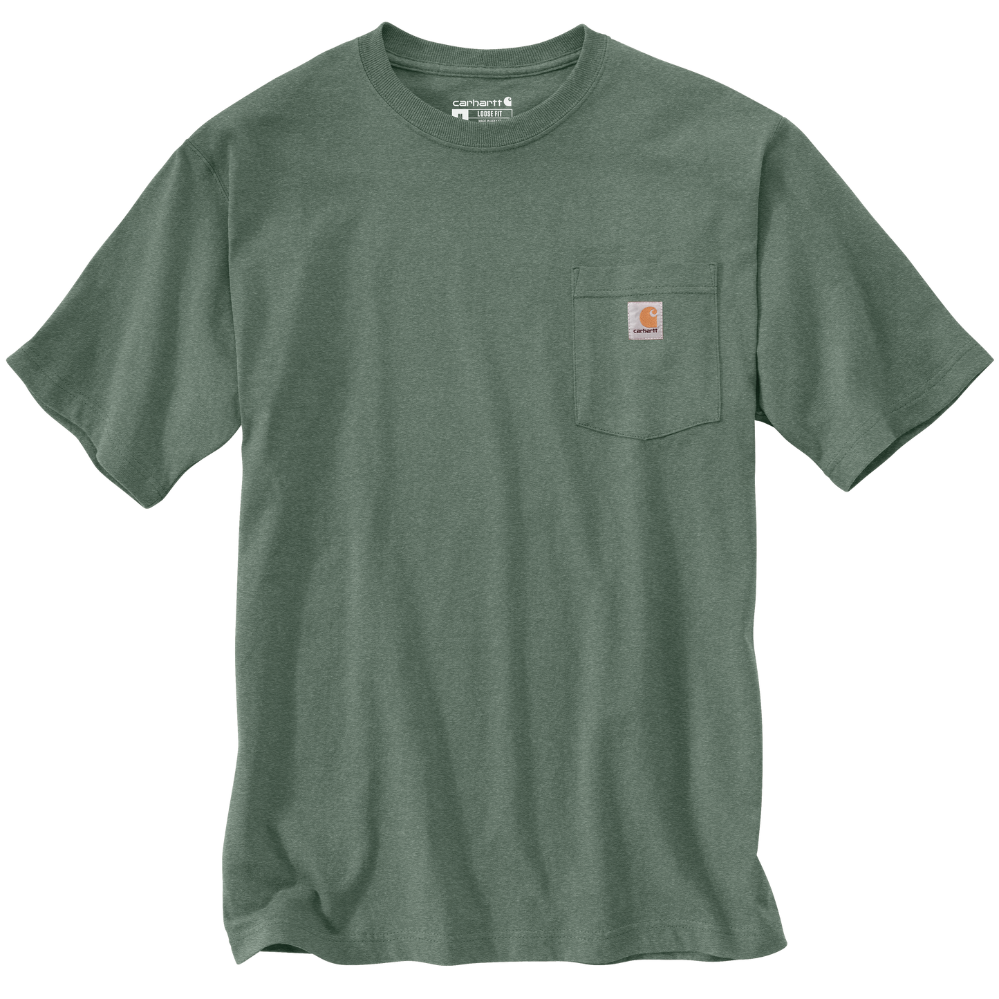 Handcrafted heavyweight cotton short-sleeve t-shirt in muted olive with rib-knit crewneck and chest pocket featuring a logo patch, part of Health & Wellness, Clothing and Accessories, Best Sellers, and Promo Eligible collections.
