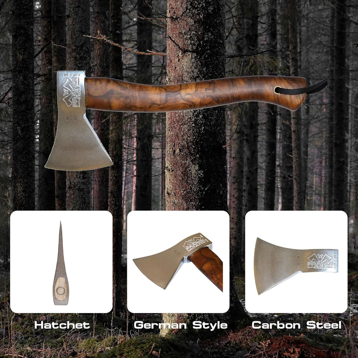Prandi German Hatchet with Briar Hickory Handle