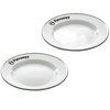 Set of two white enamel camping plates with black rim and Petromax logo, lightweight and heat-resistant, ideal for Farm, Garden & Tool, Kitchen & Food, Camping, Dinnerware, and Best Sellers collections.