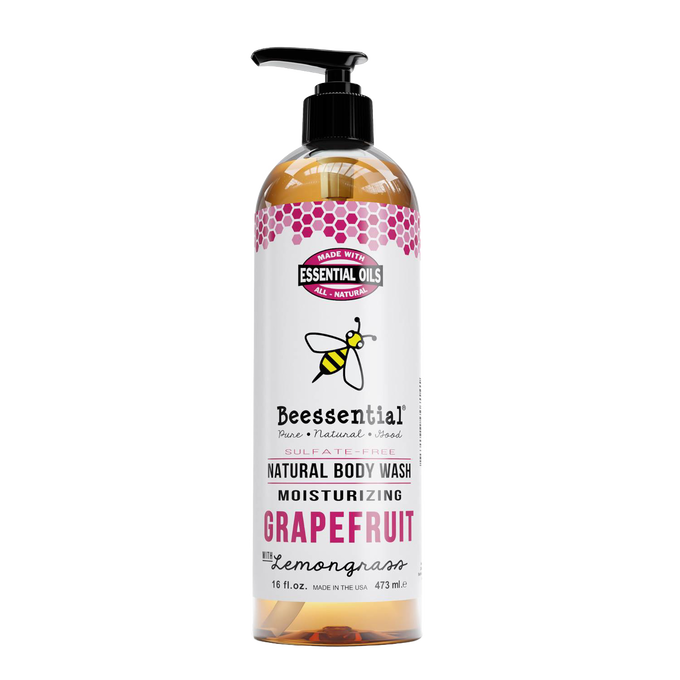 Handcrafted natural body wash in a moisturizing grapefruit and lemongrass scent, free of sulfates, preservatives, and PEG, made in USA, featured in Health & Wellness, Grooming, Soaps, USA Made, and Best Sellers collections.