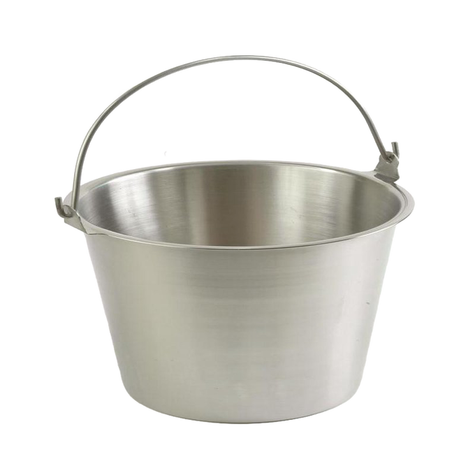 Brushed stainless steel milk pail with seamless construction and molded bail ears, crafted for durability and hygiene, ideal for Farm, Garden & Tool, Animal Care, Best Sellers, and Promo Eligible collections.