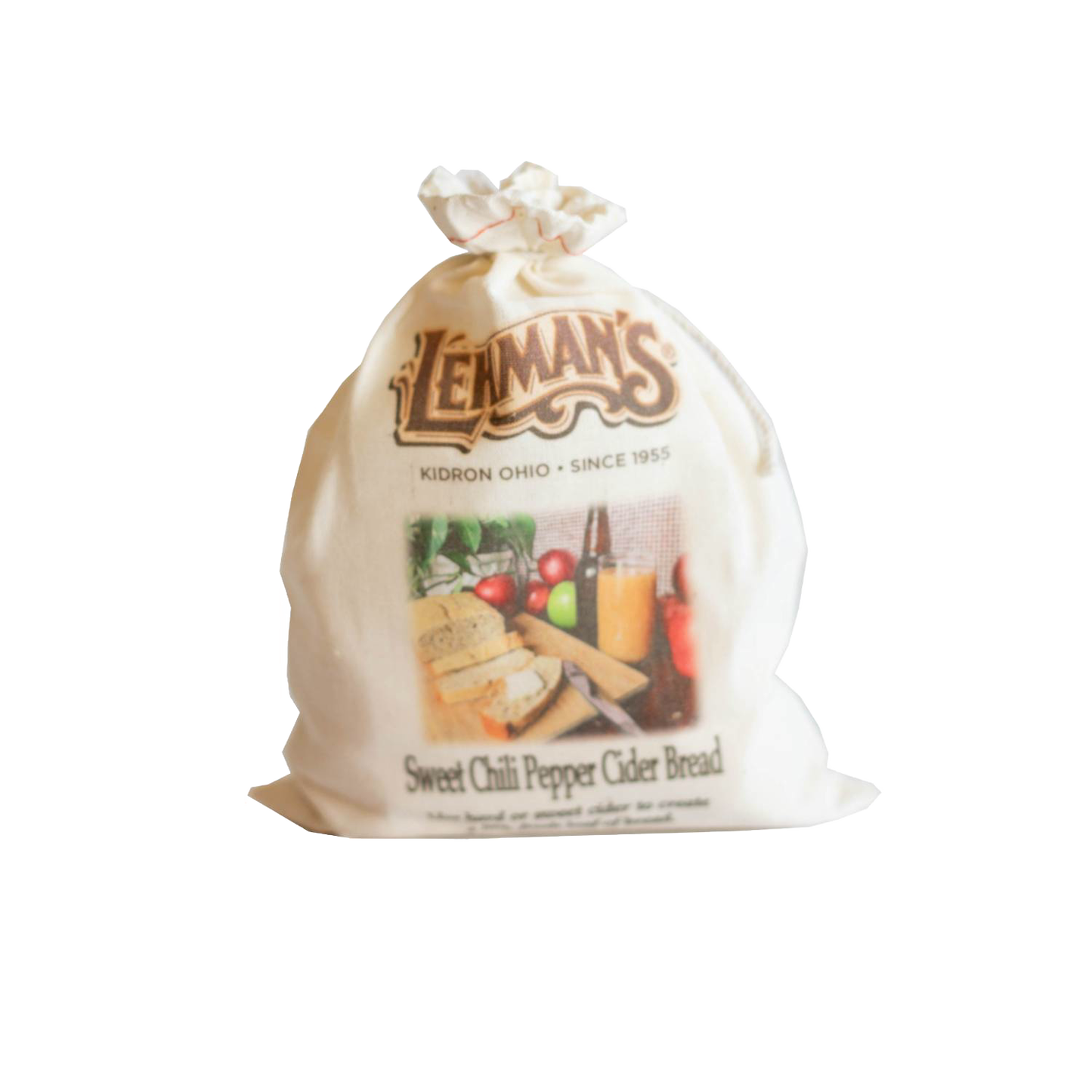 Natural cotton drawstring bag featuring handcrafted Sweet Chili Pepper Cider Bread mix with rustic food imagery, ideal for Kitchen & Food, Pantry, Dry Goods and Mixes, Best Sellers, and Promo Eligible collections.
