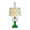 Unique handcrafted oil lamp with a clear and emerald green glass base paired with a sunflower-patterned shatterproof parchment shade, perfect for Farm, Garden & Tool, Lamps & Lighting, and Emergency Supplies collections.