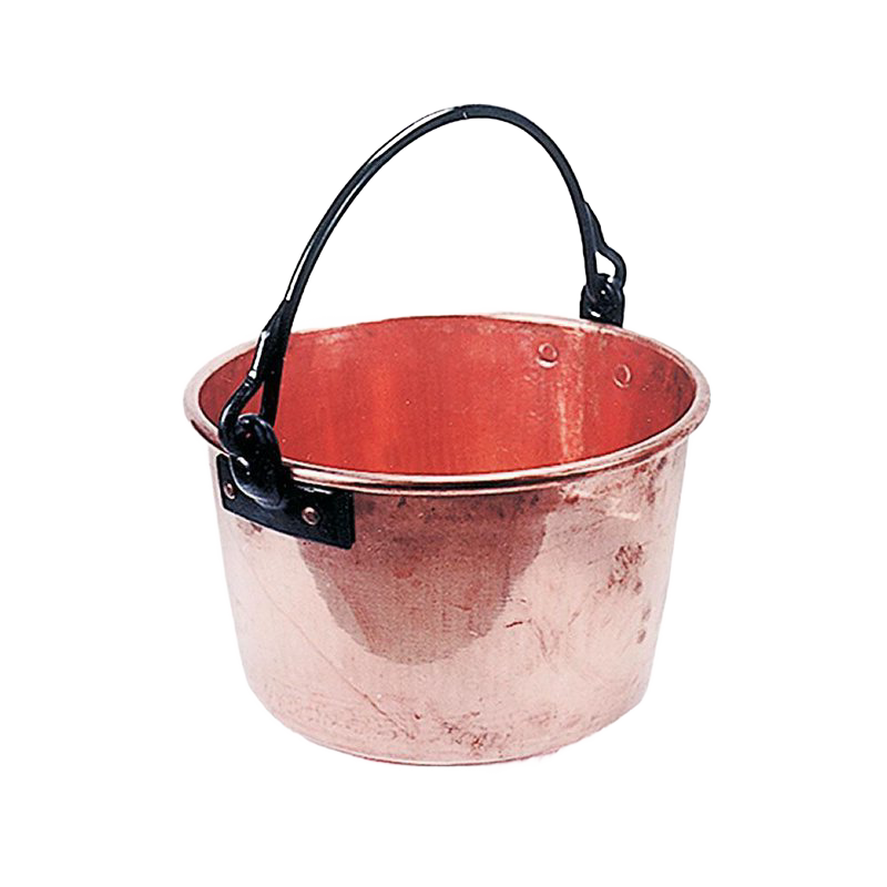 Generously sized copper kettle with a curved base and sturdy black handle, handcrafted in the USA; ideal for cooking apple butter and fits Farm, Garden & Tool, Kitchen & Food, Camping, and Cookware collections.