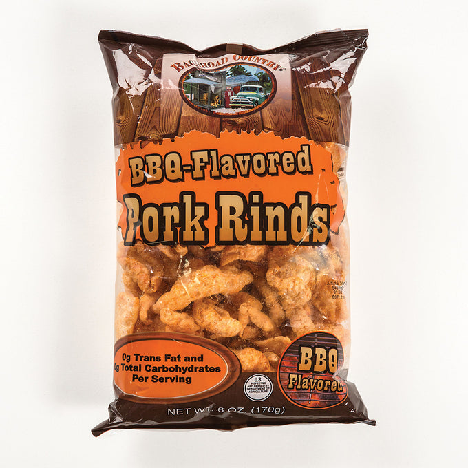 Two 6-ounce bags of handcrafted BBQ-flavored pork rinds made in USA, perfect savory snack for Kitchen & Food, Snacks and Sweets, USA Made, Best Sellers, and Promo Eligible collections.