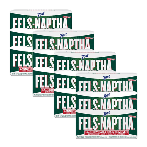 Stack of Fels-Naptha laundry bars in green and white packaging, handcrafted quality made in USA, featured in Home & Decor, Soaps and Soapmaking, Laundry Supplies, Best Sellers, and Promo Eligible collections.