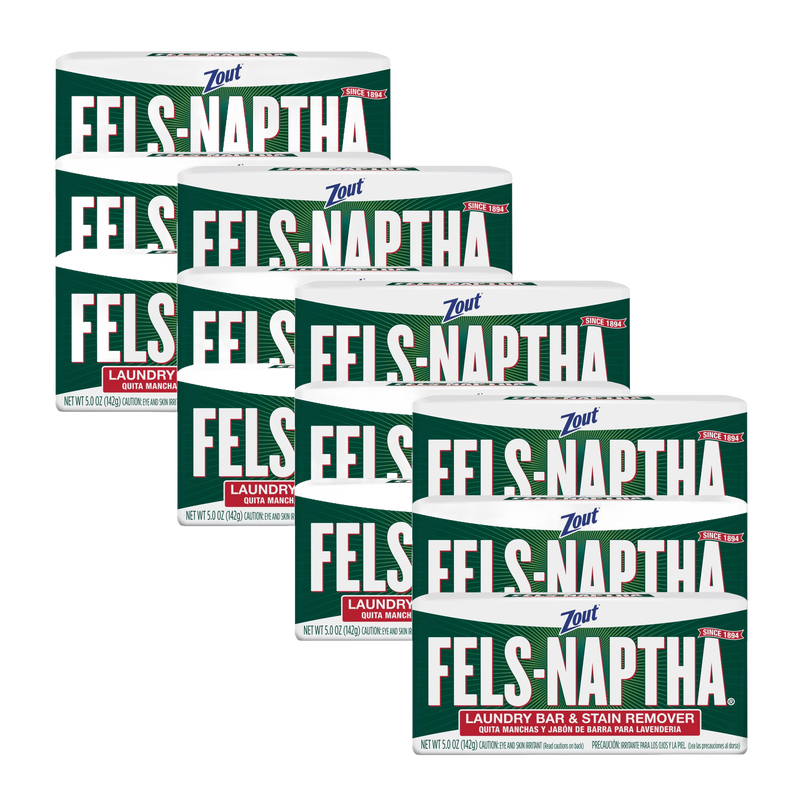 Stack of Fels-Naptha laundry bars in green and white packaging, handcrafted quality made in USA, featured in Home & Decor, Soaps and Soapmaking, Laundry Supplies, Best Sellers, and Promo Eligible collections.