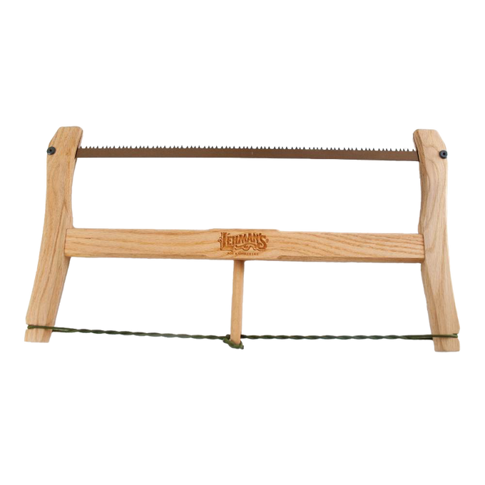 Handcrafted wooden bow saw with high carbon steel blade and sturdy frame, designed for sustainable woodcutting in farm, garden & tool and wood cutting collections.