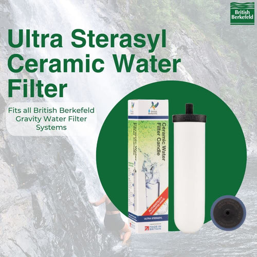 Handcrafted ceramic water filter element with granular activated carbon, compatible with British Berkefeld gravity systems, featured in Farm, Garden & Tool, Emergency Supplies, and Appliances collections.
