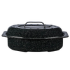 Oval enamel-on-steel roaster in classic speckled black finish featuring a domed lid with interior dimples for self-basting, suited for Kitchen & Food, Cookware, and Best Sellers collections.