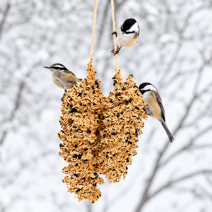 Bird Seed-Coated Pine Cone Pair
