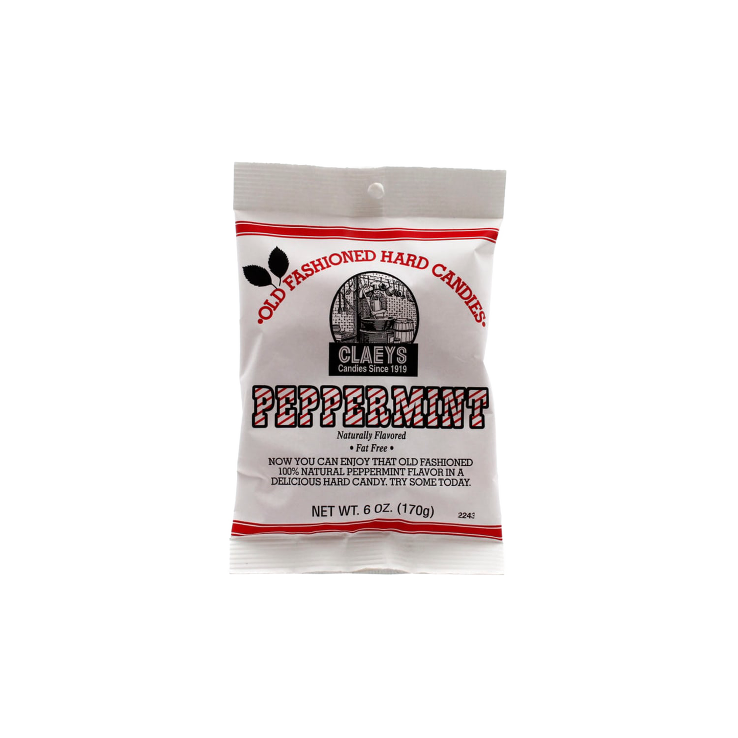 White bag of handcrafted peppermint flavored old-fashioned hard candies, naturally flavored and fat free, made in USA, ideal for Kitchen & Food, Snacks and Sweets, USA Made, Best Sellers, and Promo Eligible collections.