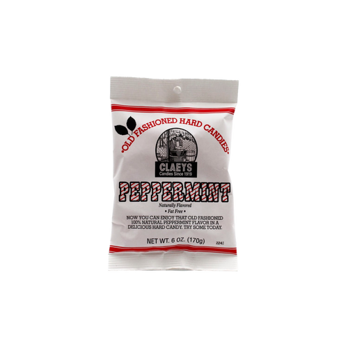 White bag of handcrafted peppermint flavored old-fashioned hard candies, naturally flavored and fat free, made in USA, ideal for Kitchen & Food, Snacks and Sweets, USA Made, Best Sellers, and Promo Eligible collections.