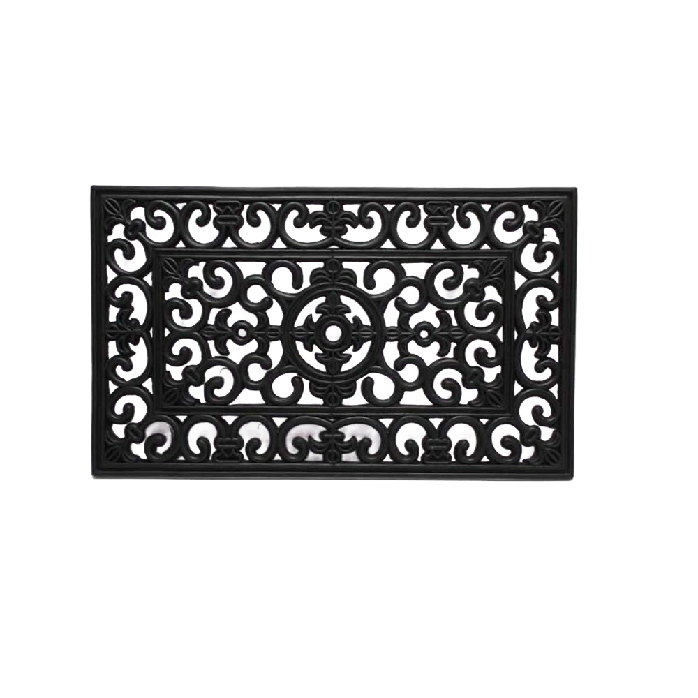 Handcrafted black rubber floor mat with an elegant filigree design that efficiently traps dirt and mud, durable for Home & Decor, Home Textiles, Household Helpers, Best Sellers, and Promo Eligible collections.