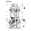 Detailed schematic illustration of a Petromax pressure lamp’s internal components, highlighting the clay burner among other parts, ideal for Lamps & Lighting and Parts and Accessories collections.