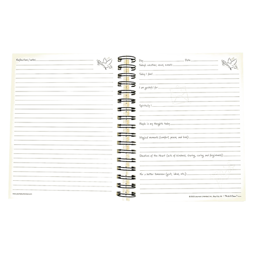 Open spiral-bound guided journal with handwritten gratitude prompts and floral illustrations, designed to inspire mindful reflection, featured in Toys, Books & Games and Heritage and Lifestyle Books collections.