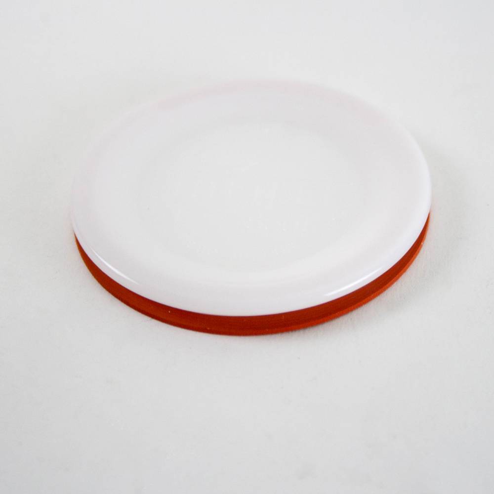 Handcrafted white reusable plastic canning lid with an orange sealing ring, designed for regular mouth jars, featured in Kitchen & Food, Food Preservation, and USA Made collections.