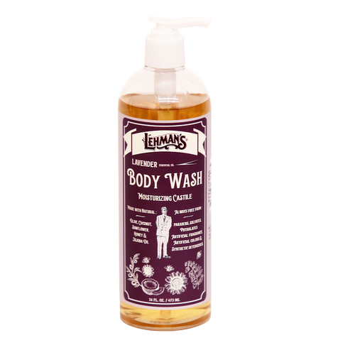 Handcrafted moisturizing castile body wash with natural lavender scent, made in USA with plant-based oils, featured in Health & Wellness, Grooming, Soaps, and Best Sellers collections.
