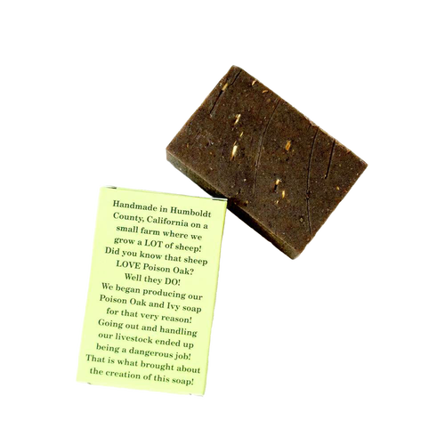 Handcrafted dark brown soap bar made with essential oils and herbal extracts, designed for soothing skin irritation; featured in Health & Wellness, Soaps, USA Made, and Best Sellers collections.