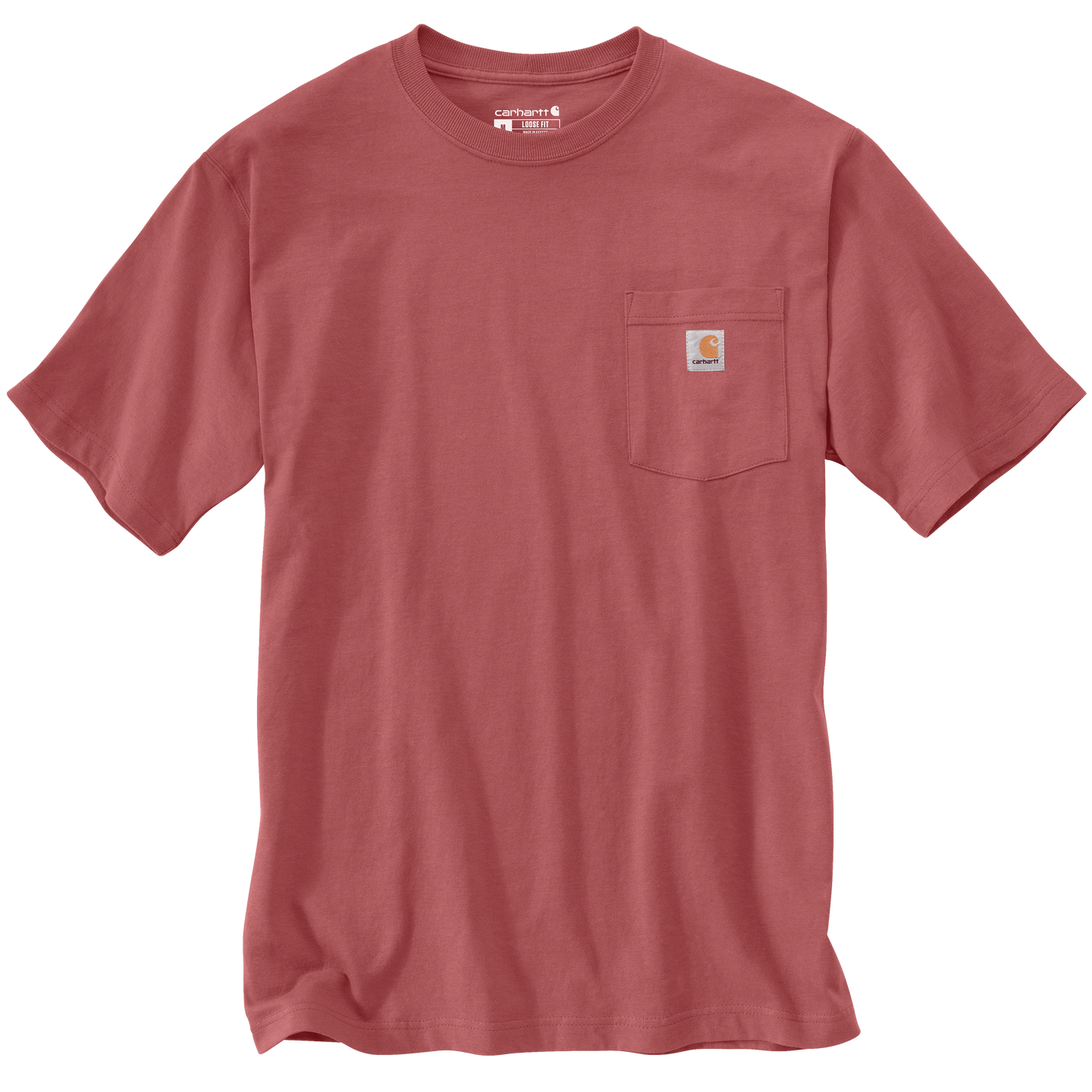 Handcrafted heavyweight cotton short-sleeve t-shirt in muted red with rib-knit crewneck and chest pocket displaying a signature logo patch, designed for Health & Wellness, Clothing and Accessories, Best Sellers, and Promo Eligible collections.