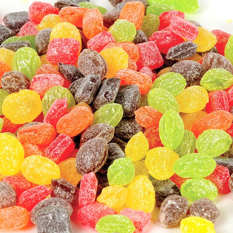 Variety of handcrafted sugared hard candies in bright red, orange, yellow, green, and brown, gluten free and made in USA, ideal for Kitchen & Food, Snacks and Sweets, and Best Sellers collections.