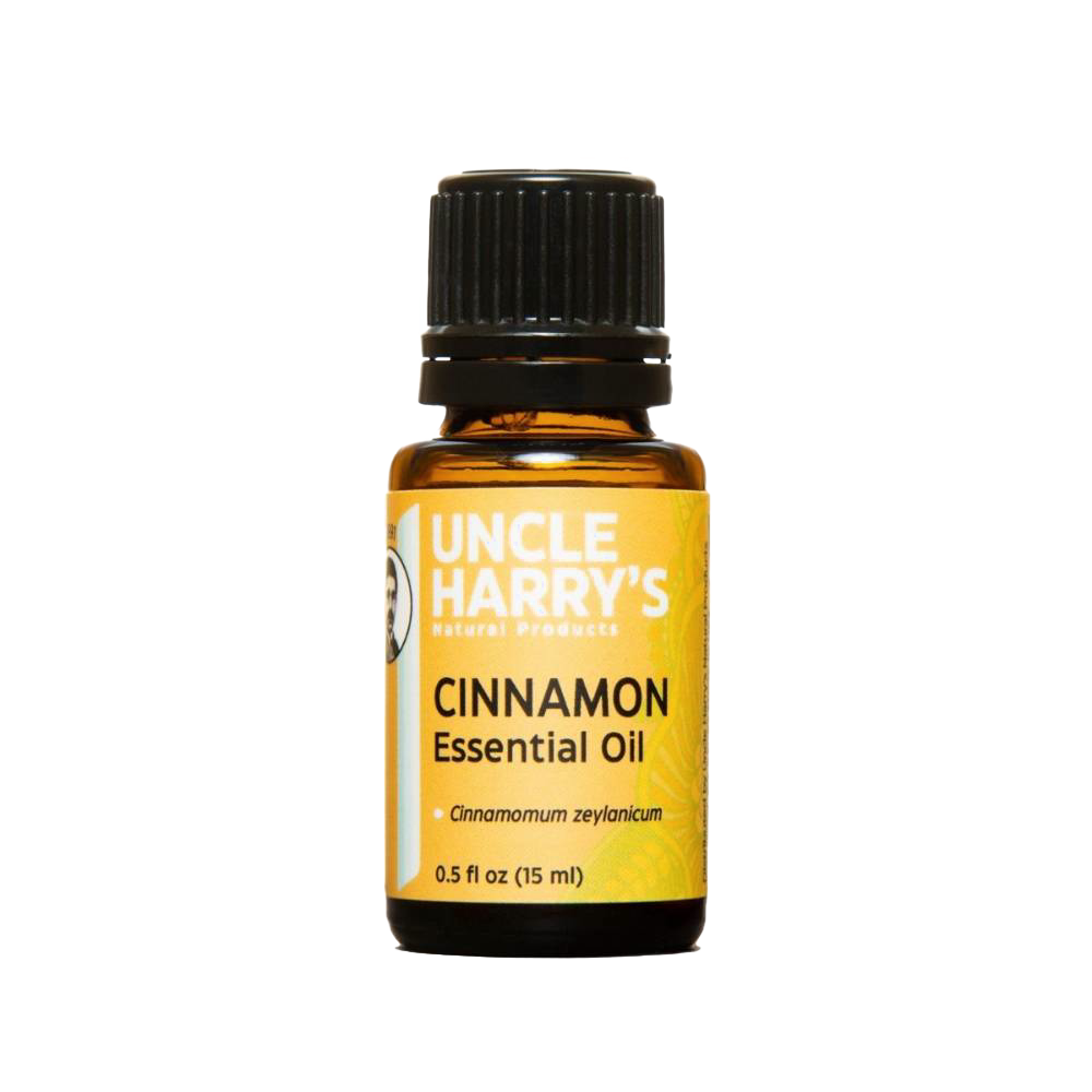 Amber glass bottle of cinnamon essential oil with black dropper cap, handcrafted and made in USA, ideal for Health & Wellness, Soapmaking, Candlemaking, and Best Sellers collections.