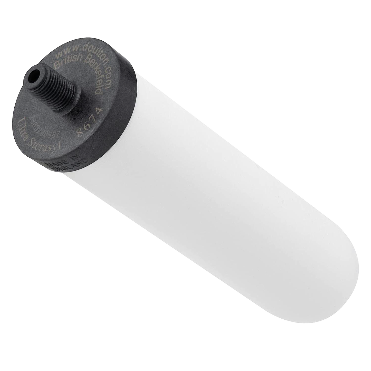 White ceramic water filter element with black threaded end, crafted for gravity water filter systems, featured in Farm, Garden & Tool, Emergency Supplies, and Best Sellers collections.