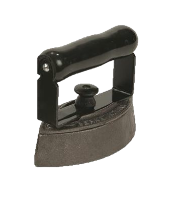 Unique handcrafted cast iron sad iron with smooth black wooden handle, made in USA, ideal for traditional ironing in Home & Decor, Laundry Supplies, and USA Made collections.