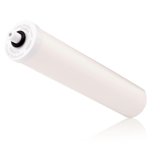 White cylindrical water filtration element designed to reduce fluoride in drinking water, compatible with Doulton DUO systems, featured in Appliances and Water Treatment collections.