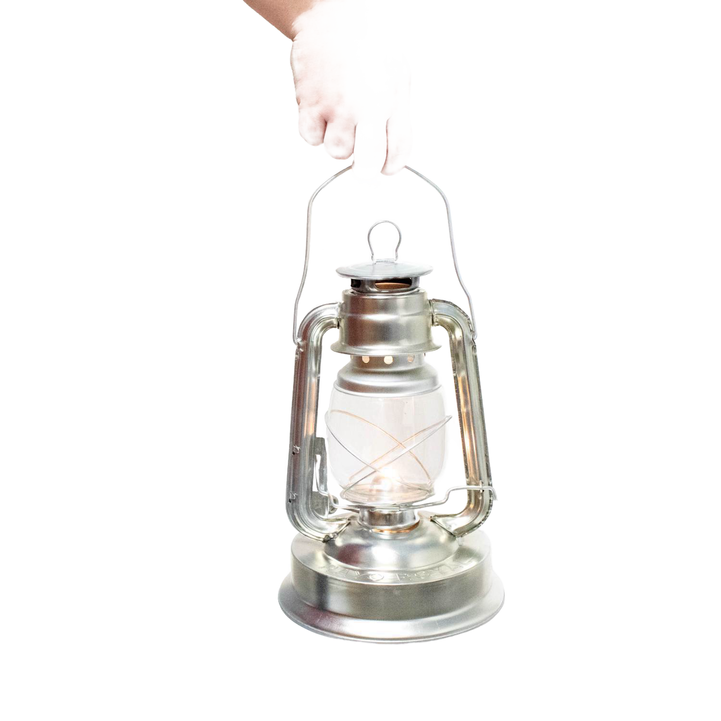 Handcrafted metal lantern with clear glass globe and sturdy handle, designed for reliable bright lighting in farm, garden, camping, emergency supplies, and outdoor use.