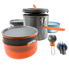 Compact handcrafted camping cookware set featuring a lightweight pot with folding handle, two insulated mugs, bowls, strainer lid, and nesting utensils, perfect for outdoor adventures, included in Camping and Best Sellers collections.