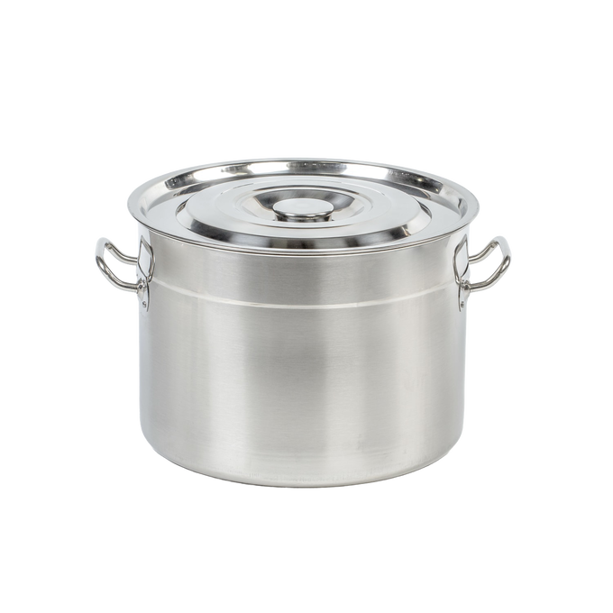 Stainless steel 20-quart canner and stockpot with lid, designed for food preservation, water bath canning, and versatile kitchen use in pots and pans and food preservation collections.
