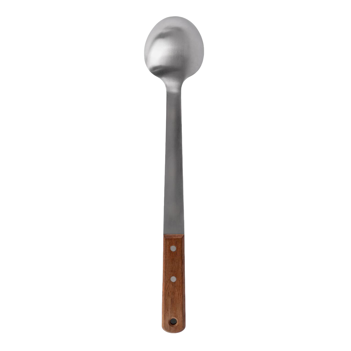Long stainless steel serving spoon with a durable walnut handle, handcrafted for convenient outdoor use in Farm, Garden & Tool, Kitchen & Food, Camping, Storage and Serving, Best Sellers, and Promo Eligible collections.
