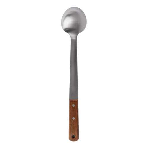 Long stainless steel serving spoon with a durable walnut handle, handcrafted for convenient outdoor use in Farm, Garden & Tool, Kitchen & Food, Camping, Storage and Serving, Best Sellers, and Promo Eligible collections.